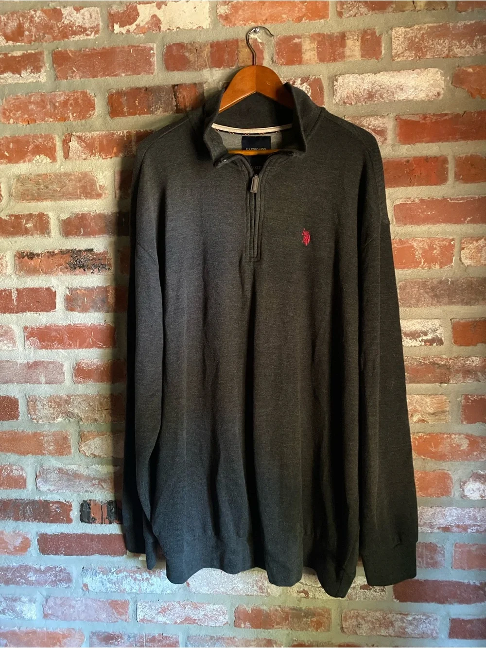 Polo by Ralph Lauren Dark Charcoal Half-Zip Sweater with Red Logo